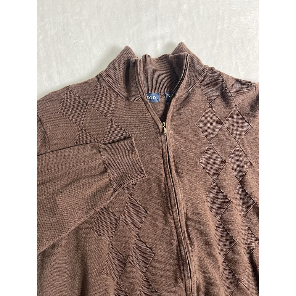 Izod Brown Zip-Up Argyle Sweater